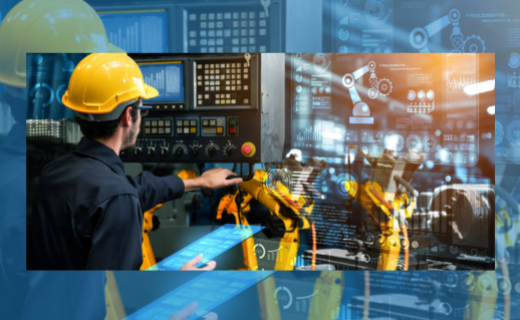 Un opérateur travaillant dans une "usine du futur" (illustration Blue Planet Studio)