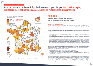 Carte : croissance de l'emploi salarié en France 2023-2024