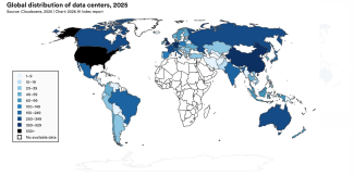 Global distribution of data centers, 2025